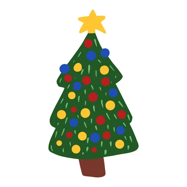 圣诞树被白色的背景隔开了 涂鸦矢量插图中的圣诞节符号 — 图库矢量图片