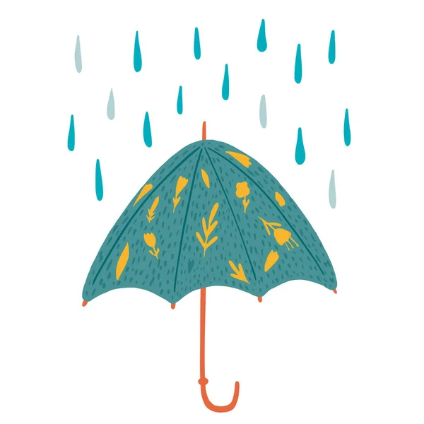 Open Paraplu Met Bloemen Regen Geïsoleerd Witte Achtergrond Abstract Paraplu — Stockvector