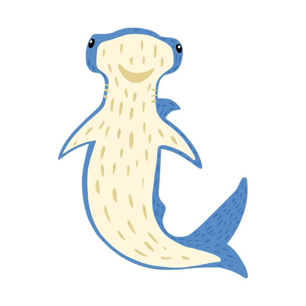 Zet Bonnethead Haai Witte Achtergrond Tekenfilm Schattig Vissen Stijl Doodle — Stockvector