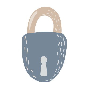 Gri kilit beyaz arka planda izole edildi. Karalama vektör illüstrasyonundaki kapı için soyut öge.