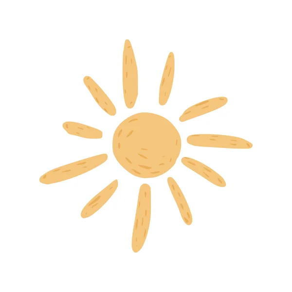 闪烁着白光背景的太阳 涂鸦矢量插图中的卡通可爱的黄色 — 图库矢量图片
