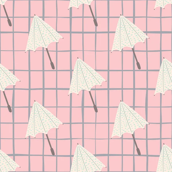 パステルパレットは 傘のシルエットとシームレスなドアパターン ピンクは背景を確認した ファブリックデザイン テキスタイルプリント ラッピング カバーのための装飾的な背景 ベクターイラスト — ストックベクタ