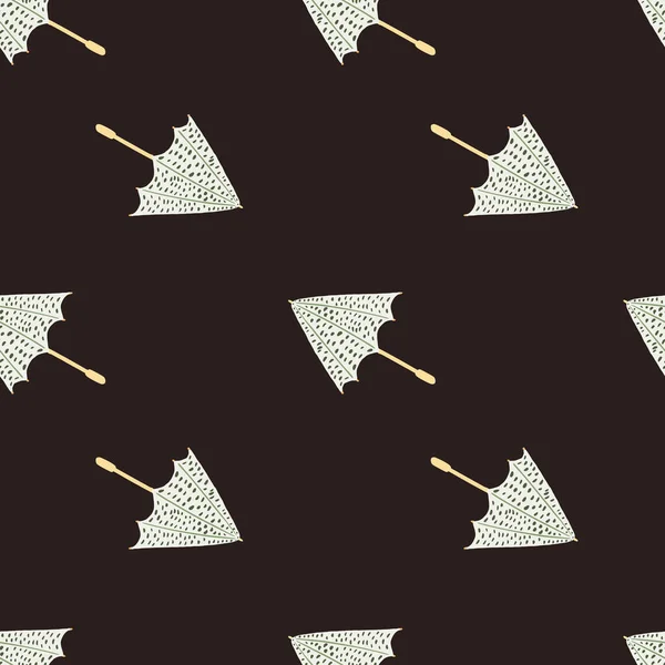 白い傘のシルエットシームレスな秋のパターン 暗褐色の背景 ファブリックデザイン テキスタイルプリント ラッピング カバーのための装飾的な背景 ベクターイラスト — ストックベクタ