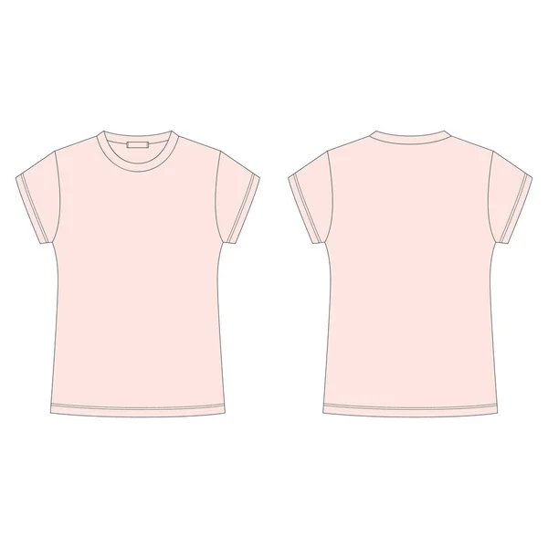白を基調としたピンクのTシャツのブランクテンプレートをお子様 技術的なスケッチティーシャツ 前後に カジュアルスタイル ファッションベクトルイラスト — ストックベクタ