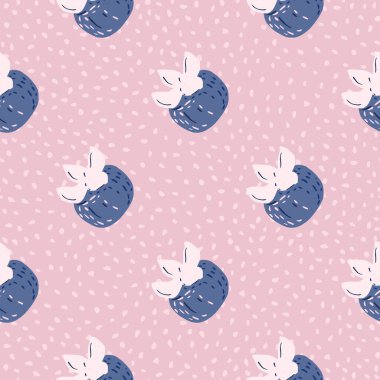 Soyut mavi hurma süsüsüyle şeffaf, dikişsiz meyve deseni. Pembe noktalı arka plan. Kumaş tasarımı, tekstil baskısı, ambalaj, kapak için harika. Vektör illüstrasyonu.