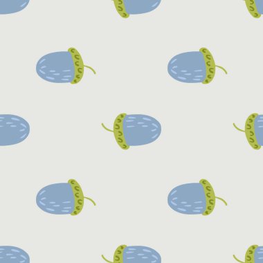 Pastel palet pürüzsüz desenli, el yapımı meşe palamudu. Mavi ve yeşil renkli orman izleri. Kumaş tasarımı, tekstil baskısı, ambalaj ve kapak için tasarlandı. Vektör illüstrasyonu.