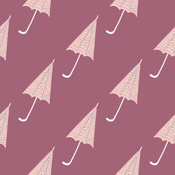 Minimalistic Seamless Pattern Seasonal Accessory Ornament Pink Umbrellas Dark Violet — Stock Vector