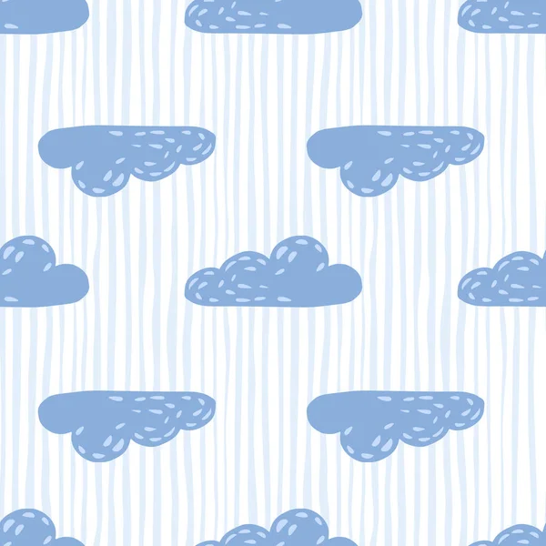 Simple Blue Clouds Silhouettes Seamless Pattern Light Striped Background Weather — Stock Vector