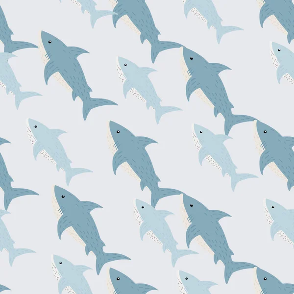 Palette Pastel Motif Sans Couture Avec Ornement Bleu Requin Dessiné — Image vectorielle