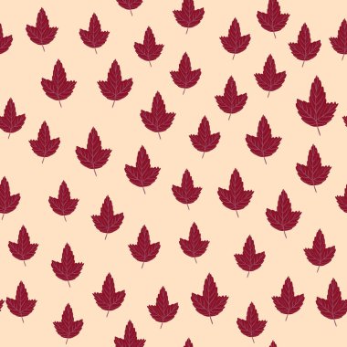 Küçük kırmızı akçaağaç yaprağı süslemesi. Rastgele desenler. Aydınlık arkaplanlı çiçek arkaplanı. Kumaş tasarımı, tekstil baskısı, ambalaj ve kapak için mükemmel. Vektör illüstrasyonu.