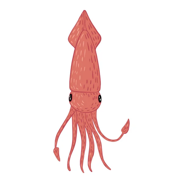 Calamaro Faccia Piena Isolato Sfondo Bianco Cartone Animato Personaggi Carini — Vettoriale Stock