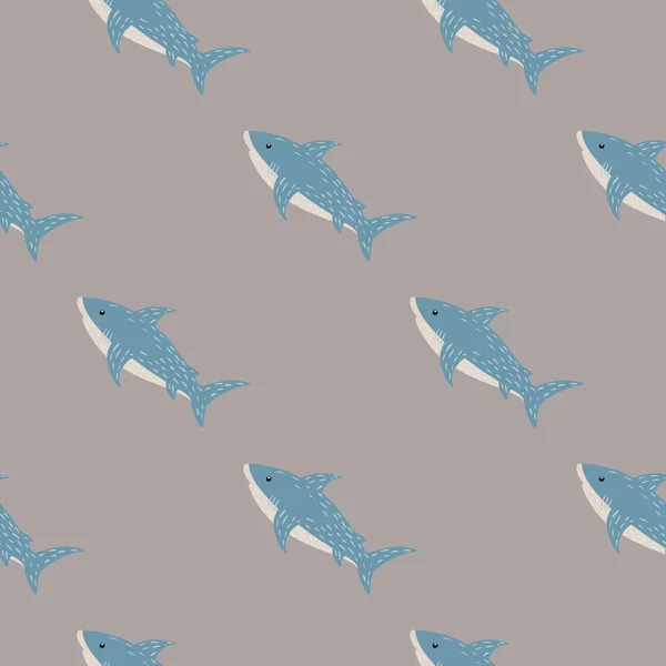 Minimalistic Pal Pattern Blue Sharks Ornament Grey Background Tropical Wild — Vetor de Stock