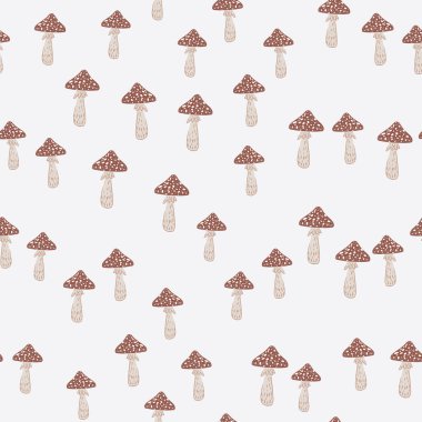 Rastgele, solgun mantarlı süslemesiz desen. Işık arkaplanı olan doğa baskısı. Kumaş tasarımı için dekoratif zemin, tekstil baskısı, ambalaj, kapak. Vektör illüstrasyonu.