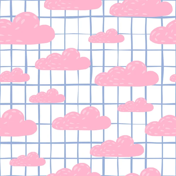 Random Cute Seamless Doodle Clouds Pattern Pink Weather Sky Elements — Vetor de Stock