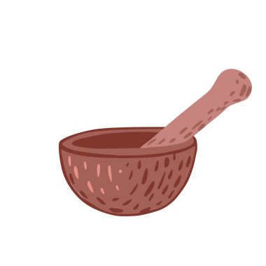 Topuzlu havan topu beyaz arka planda izole edildi. Soyut taslak mutfak aletleri elle çizildi. Doodle vektör illüstrasyonu.