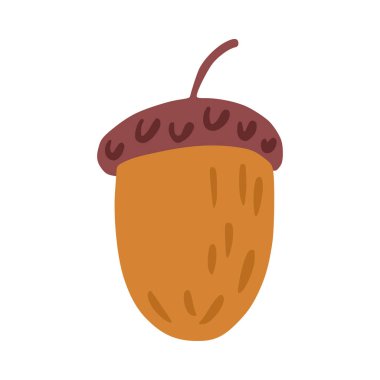 Beyaz arka planda izole edilmiş palamut. Meşe ağacı tohumu çizilmiş. Doodle vektör illüstrasyonu.