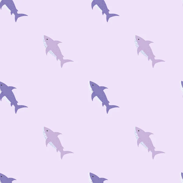 ミニマリズム動物はシームレスなドアパターンをサメ パープルパステルアクアプリント ファブリックデザイン テキスタイルプリント ラッピング カバーのための装飾的な背景 ベクターイラスト — ストックベクタ