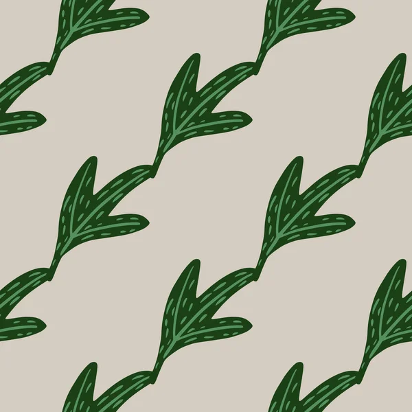 Минималистичный Бесшовный Рисунок Диагональным Зеленым Орнаментом Листьев Светло Серый Фон — стоковый вектор