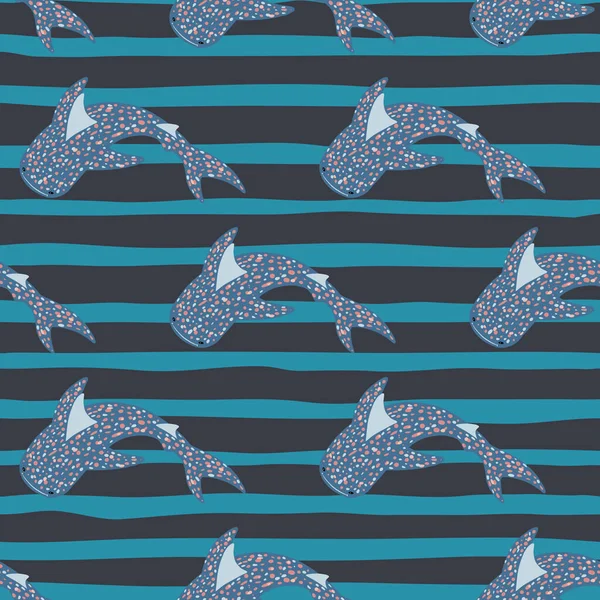 Patrón Sin Costuras Con Adorno Tiburones Ballena Silvestres Bajo Agua — Archivo Imágenes Vectoriales