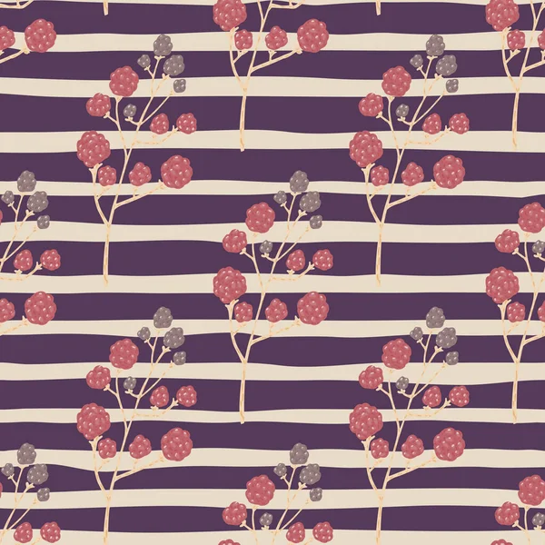 Розовые Ветки Ежевики Бесшовный Рисунок Каракули Фиолетовый Серый Полосатый Фон — стоковый вектор
