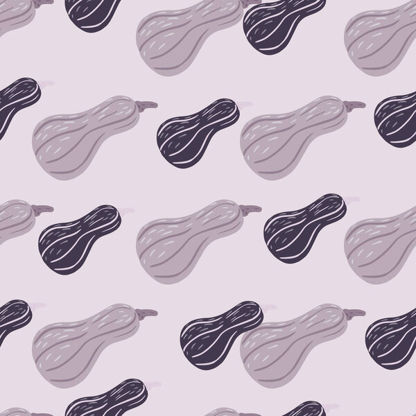 Abstract seamless food fall pattern with purple tones pumpkin elements. Light background. Perfect for fabric design, textile print, wrapping, cover. Vector illustration