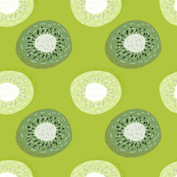 Tropik kivi dilimleri kusursuz yemek kalıplarını şekillendirir. El çizimleri yeşil tonlarda. Kumaş tasarımı, tekstil baskısı, ambalaj ve kapak için tasarlandı. Vektör illüstrasyonu.