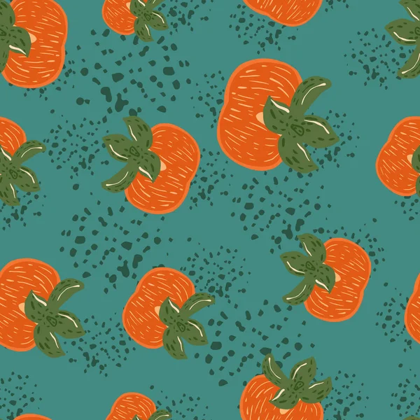 Willekeurig Abstract Naadloos Organisch Voedingspatroon Met Oranje Persimmonvormen Blauwe Achtergrond — Stockvector