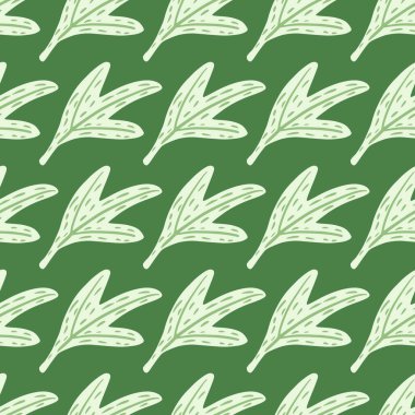 Mevsim bahar dikişsiz çizgi film yaprağı süsleme deseni. Yeşil arkaplanda açık yeşillik.