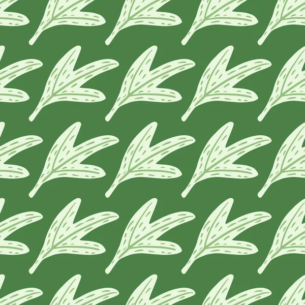 Saison Frühling nahtlose Cartoon-Blatt Ornament Muster. Leichtes Laub auf grünem Hintergrund. — Stockvektor