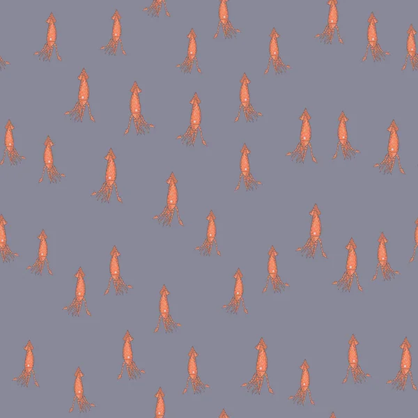 Random pale seamless pattern with little orange squid silhouettes. Pale blue background. — Stock Vector