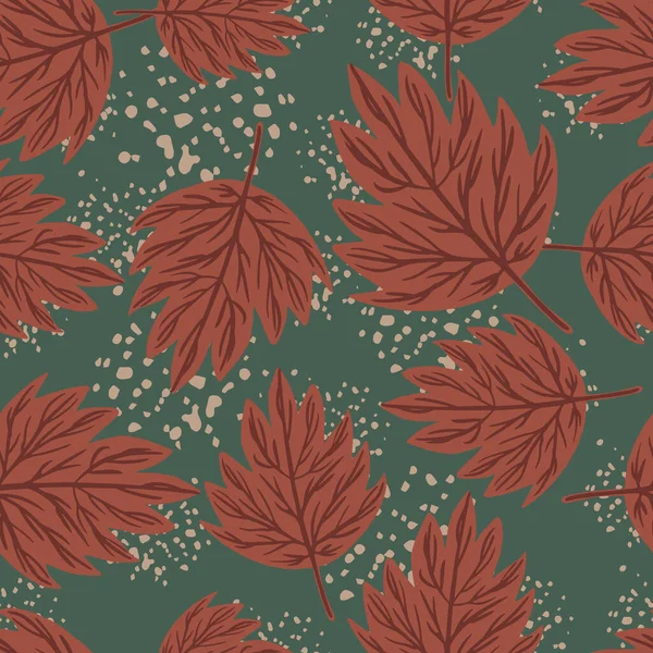 Wald Natur nahtlose Muster mit zufälligen Ornament kastanienbraunen Blättern. Dunkler Hintergrund mit Spritzern. — Stockvektor