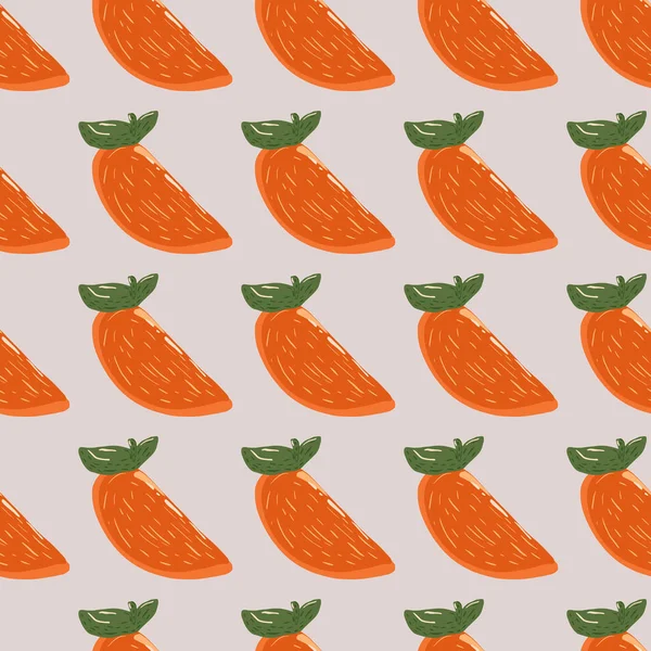 Creative orange vif persimmon tranche motif sans couture. Ornement de fruits contrastés sur fond clair. — Image vectorielle