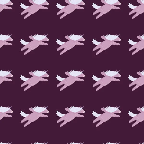 シンプルなユニコーンの魔法の要素を持つ子供のシームレスな漫画パターン 紫色の暗い背景 ファブリックデザイン テキスタイルプリント ラッピング カバーのための装飾的な背景 ベクターイラスト — ストックベクタ