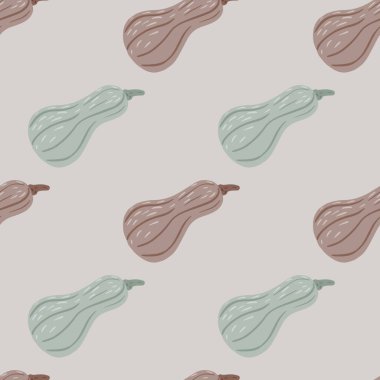 Doğal balkabağı süsüyle minimalist tarzda kusursuz bir desen. Gri arka plan. Kumaş tasarımı, tekstil baskısı, ambalaj ve kapak için mükemmel. Vektör illüstrasyonu