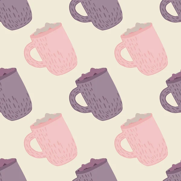 Pastel Tones Winter Seamless Pattern Holiday Drink Print Purple Pink — Stock Vector