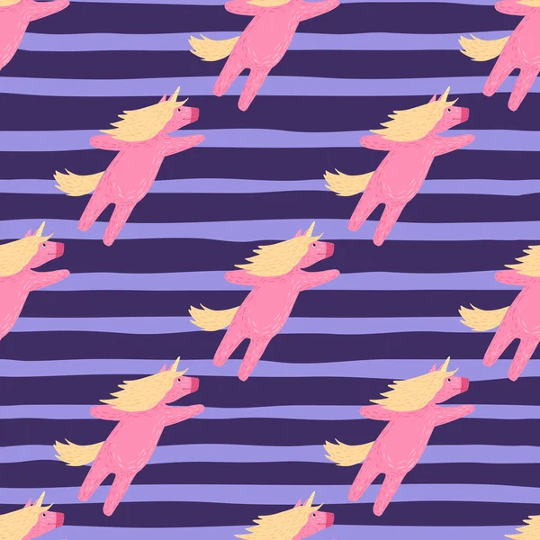 Волшебный Рисунок Безшовных Каракулей Животных Розовым Орнаментом Единорога Фиолетовый Полосатый — стоковый вектор