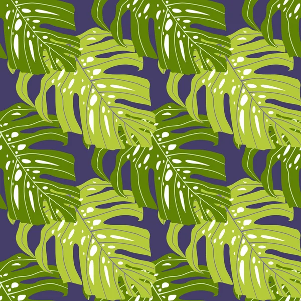 Motif Naturel Sans Couture Avec Des Feuilles Monstère Vert Dessinées — Image vectorielle