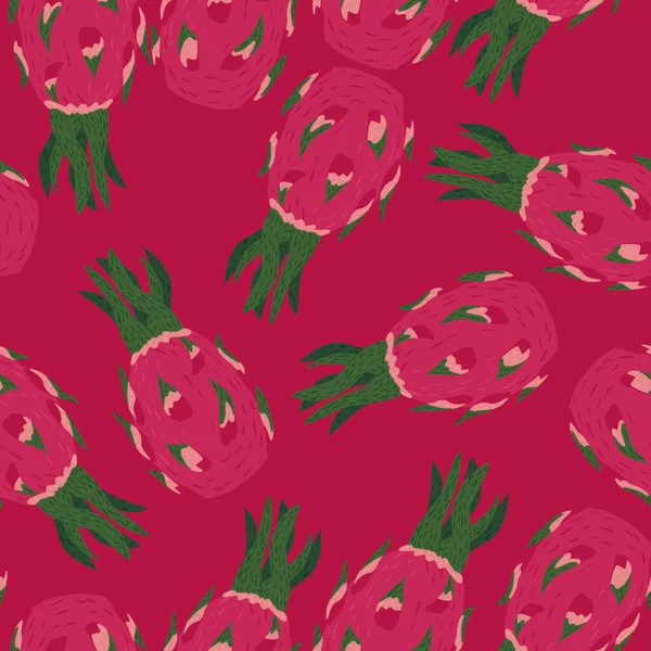 随机无缝图案与异国龙果背景 粉色热带维生素食品艺术品 设计用于面料设计 纺织品印花 矢量说明 — 图库矢量图片