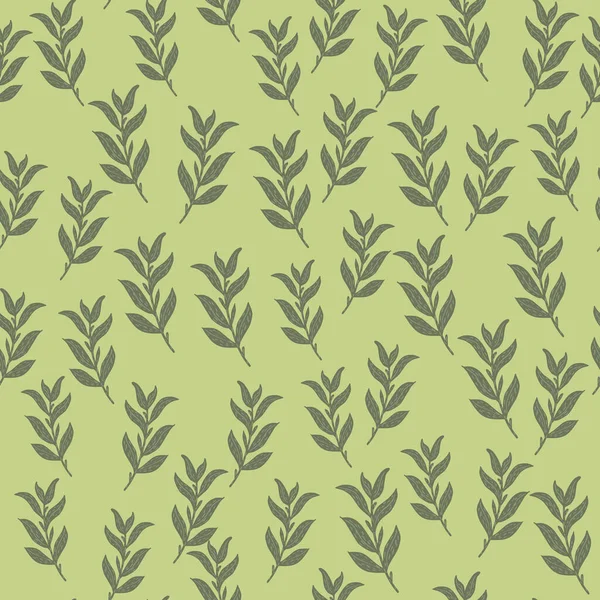 Seamless Pattern Random Little Leaf Branches Silhouettes Print Light Green — Stock Vector