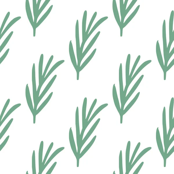 Isolated Seamless Herbal Pattern Green Doodle Rosemary Silhouetes White Background — Stock Vector