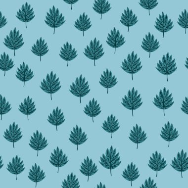 Küçük lacivert sonbahar yapraklı kusursuz desen. Açık mavi arkaplan.