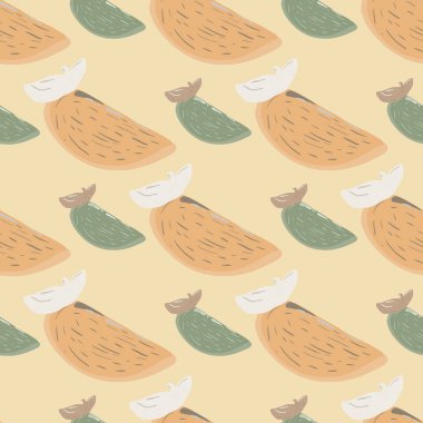 Soyut soluk turuncu desenli doğal meyve deseni. Hurma dilimi arka plan. Kumaş tasarımı, tekstil baskısı, ambalaj ve kapak için tasarlandı. Vektör illüstrasyonu.