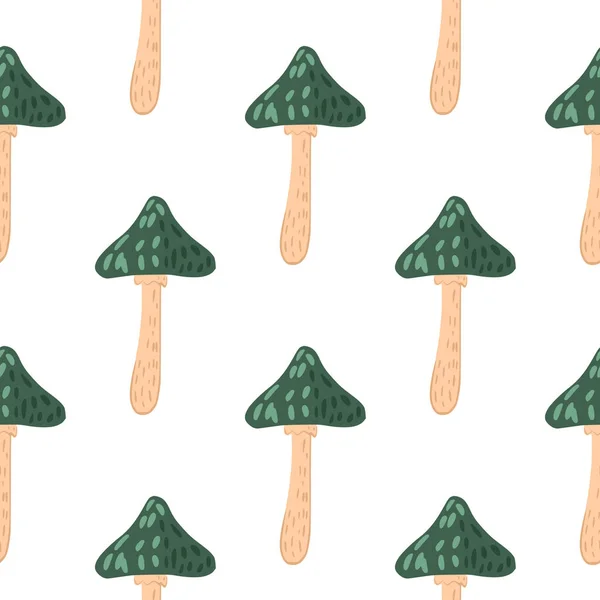 Doodle Motif Sans Couture Avec Des Silhouettes Champignons Magiques Verts — Image vectorielle