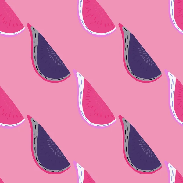Мультфильм Каракули Бесшовный Рисунок Розовым Фиолетовым Цветными Ломтиками Инжира Ярко — стоковый вектор
