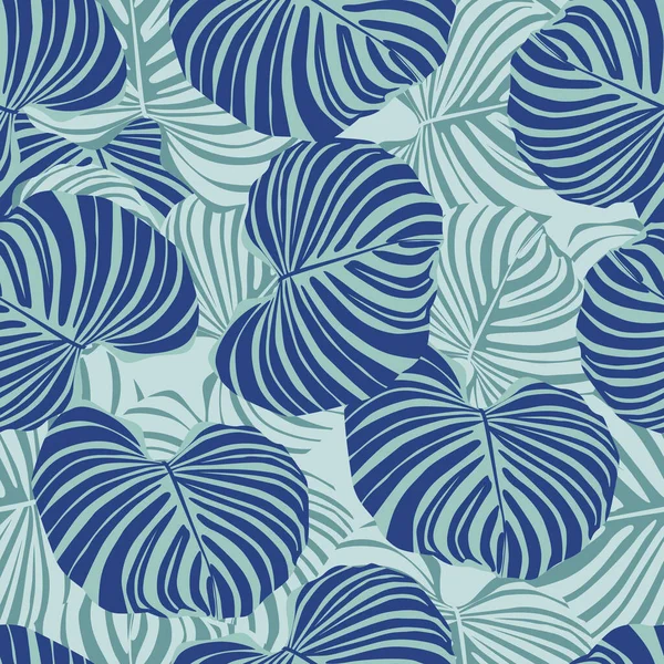 Цветочный Бесшовный Рисунок Абстрактными Элементами Тропических Листьев Отпечаток Синей Листвы — стоковый вектор