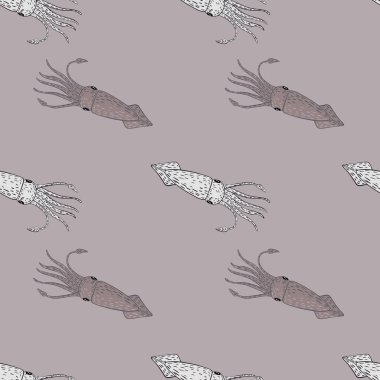 Su altı mürekkep balıklarıyla kusursuz desenler karalama siluetleri. Okyanus arkaplanı. Duvar kağıdı, tekstil, ambalaj kağıdı, kumaş baskısı için mükemmel. Vektör illüstrasyonu.