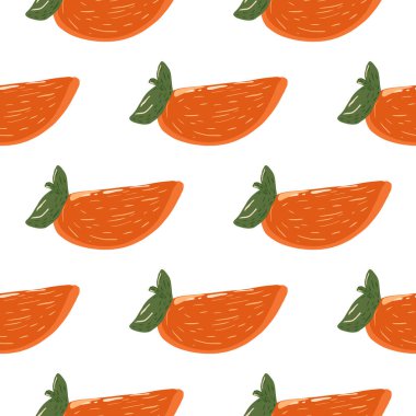 Kusursuz, izole desenli, küçük hurmalar dilimlenmiş portakal süsü. Beyaz arka plan. Kumaş tasarımı, tekstil baskısı, ambalaj ve kapak için tasarlandı. Vektör illüstrasyonu.