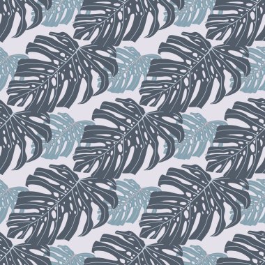 Dekoratif desensiz canavar desenli karalama süsü. Pastel mavi palet. Duvar kağıdı, tekstil, ambalaj kağıdı, kumaş baskısı için dekoratif zemin. Vektör illüstrasyonu.