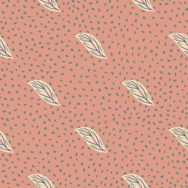 Yumuşak yapraklı siluetlerle çizilmiş, yaratıcı, pürüzsüz desen. Soluk pembe noktalı arka plan. Kumaş tasarımı, tekstil baskısı, ambalaj ve kapak için tasarlandı. Vektör illüstrasyonu