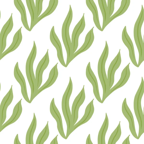 Isolated Seaweeds Greenseamless Doodle Pattern Doodle Style White Background Flora — Stock Vector